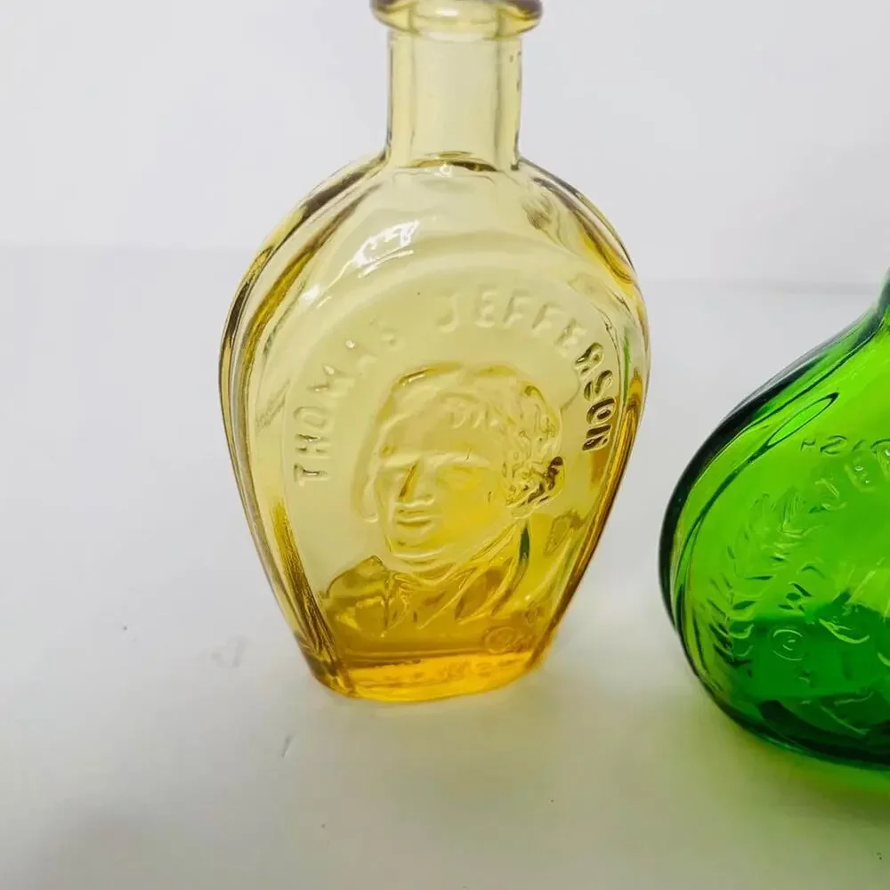 Wheaton Glass Yellow  Thomas Jefferson & Green Jenny Lind Bottle 3" Tall - Picture 3 of 3